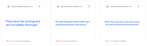 Screenshot of recent Google Reviews for Assured Insulation Solutions