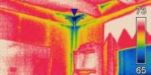 Infrared images show that air leaks are common in exterior room corners.