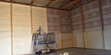 Spray foam insulation applied to a pole barn by Assured Insulation Solutions LLC